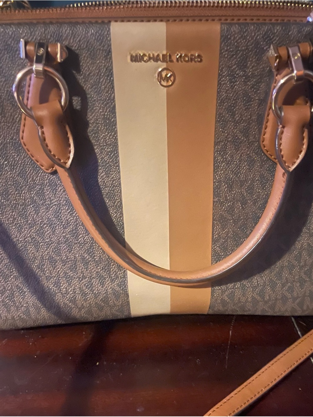 Michael Kors Brown and Cream Stripe Satchel